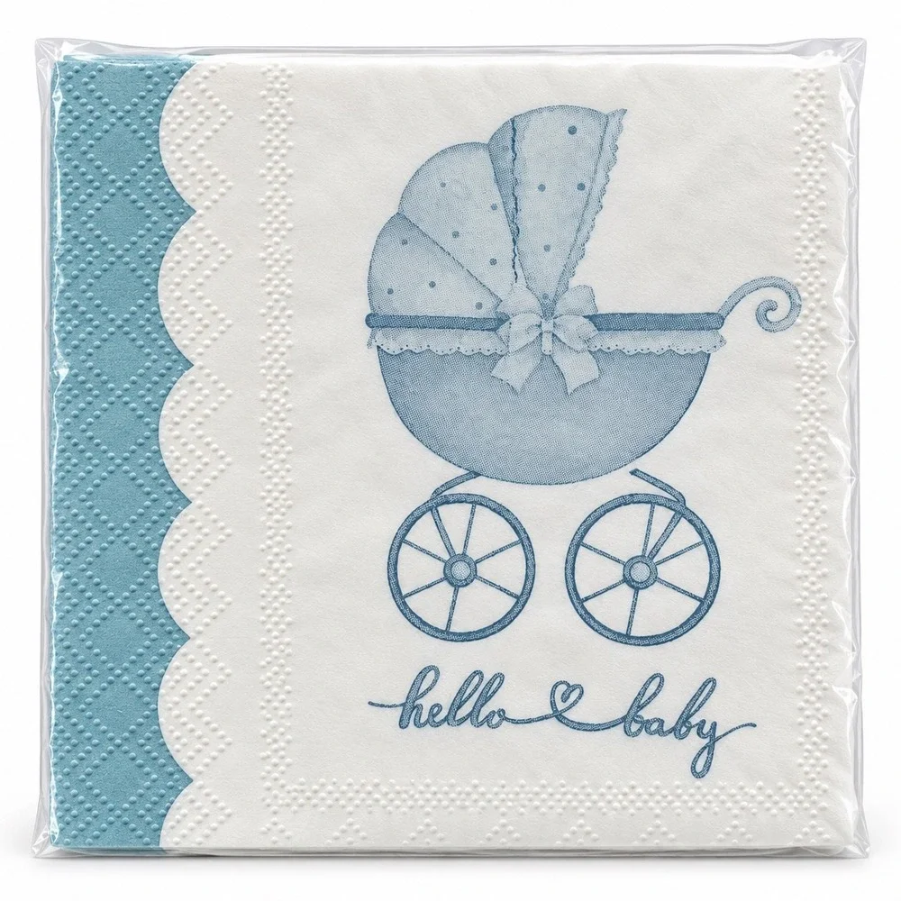 James Burke Collection 40ct Hello Baby Blue Carriage Paper Napkins 110-81